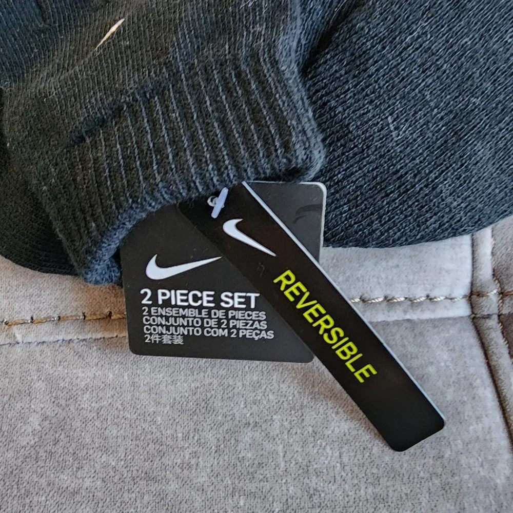 NWT Nike Youth Beanie Hat and Glove Set Black with White Stripe One Size